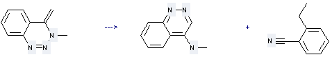 Benzonitrile, 2-ethyl- and Cinnolin-4-yl-methyl-amine can be obtained by 3-Methyl-4-methylene-3,4-dihydro-benzo[d][1,2,3]triazine